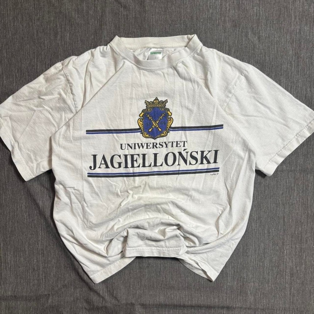 White vintage 90s Jagiellonski University t-shirt - L
